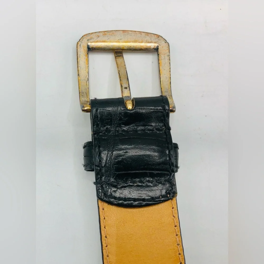 Lot 2 Mens Black Leather Belts 42 Fossil MB1006 Bugle Boy Dress Casual Crocodile